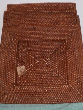 NWT 4 Pier 1 Wicker Rattan 13" Square Basket Charger Plates, Wall Art Beach